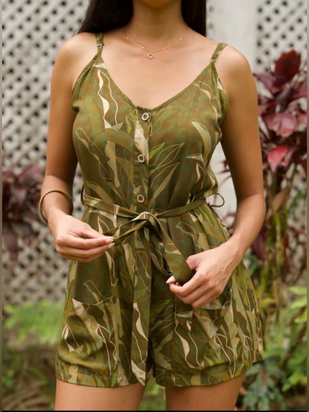 LexBreezy Noe Heliconia Tribal Forest Romper, Size Large, BNWT